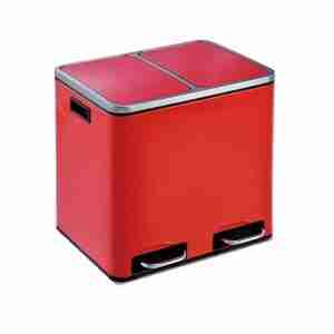 bote de basura doble esmaltado rojo de 30 litros